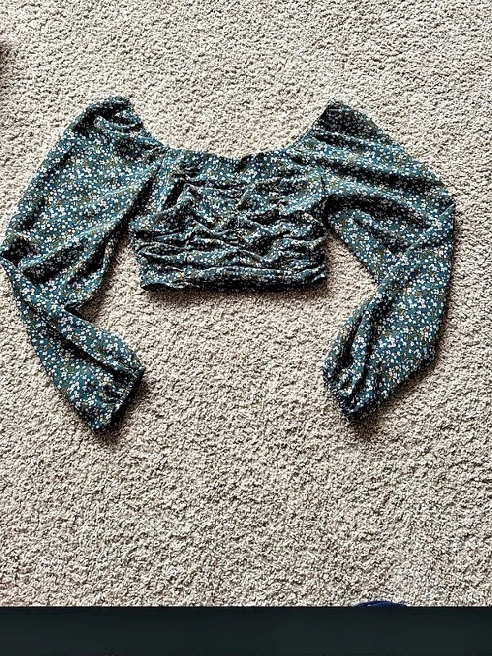 Altar'd State Floral Long Sleeve Crop Top Blue & Black XS